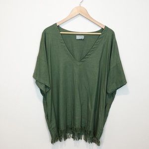 Gillia V Neck Linen Fringe Top Boho Langenlook Boxy Size Small